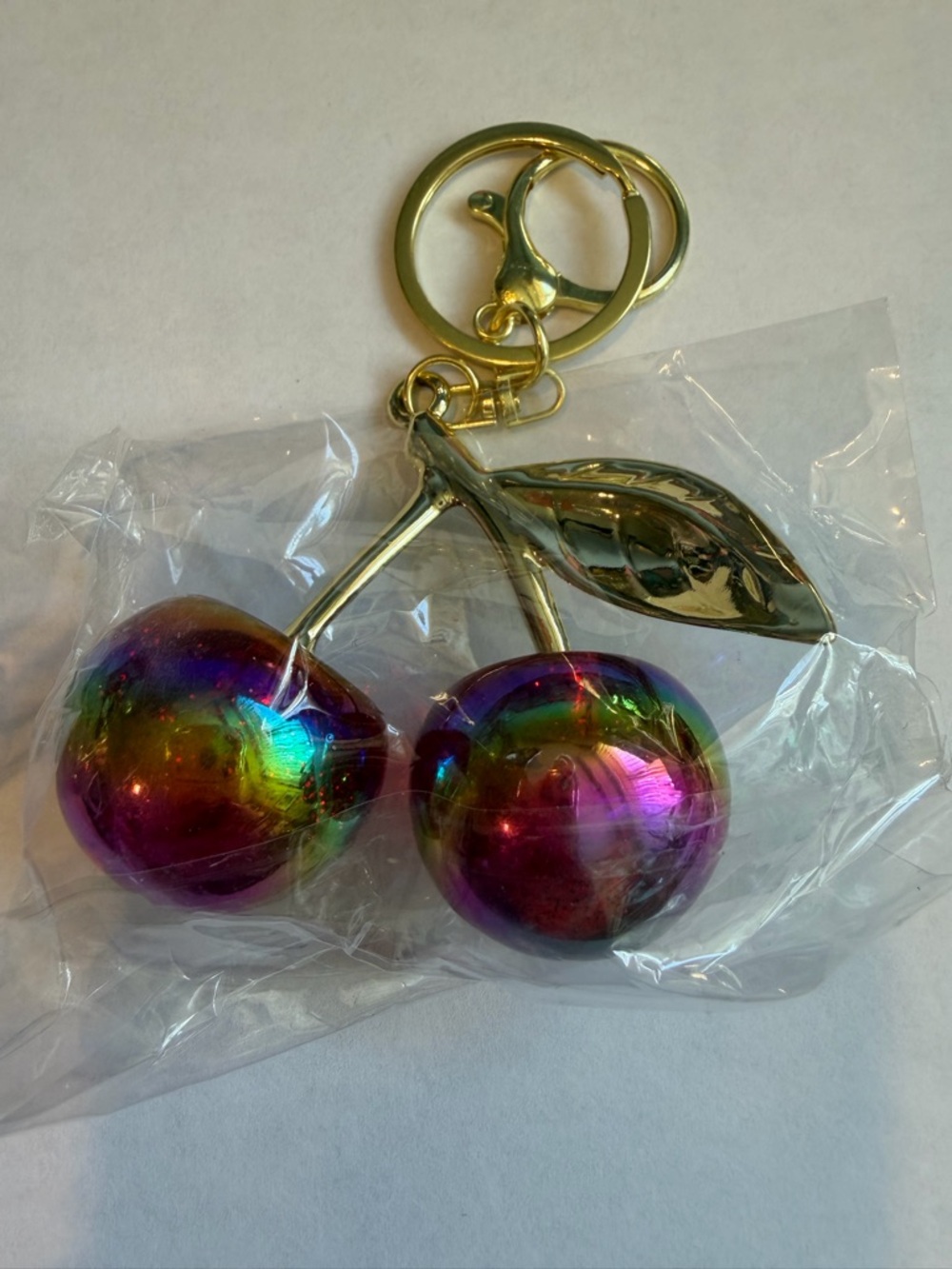 Cherry Bag Charm Keychain Gold Tone | Red Iridescent NWOT. PURPLE SOLD OUT - Picture 3 of 5